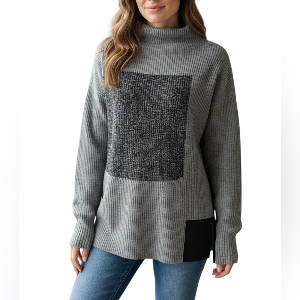 Lafayette 148 New York Womens Colorblock Mock Sweater Size Large